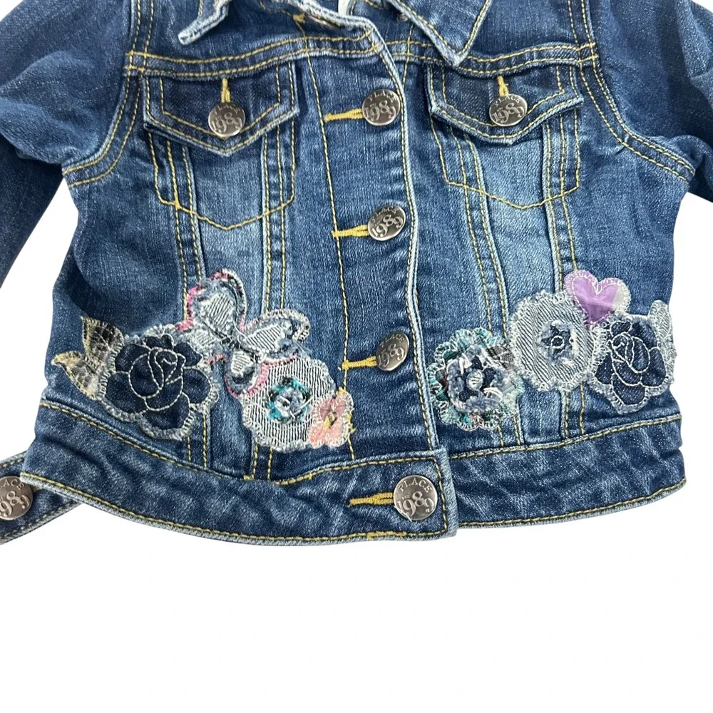 Toddler Embroidered Denim Jacket 24M Floral Butterfly‎ Y2K Coquette Cottagecore